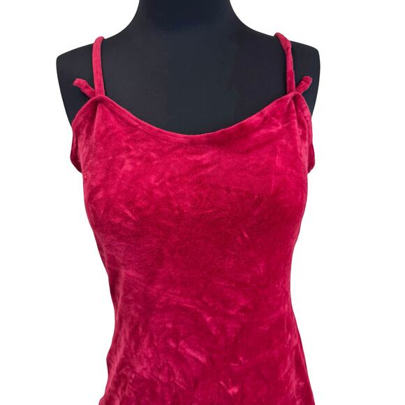 Vintage Red Velvet Mini Dress – Paris Blues 80s Spaghetti Strap Bodycon - Picture 3 of 16